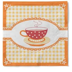 Sovie HOME Serviette Kathrin in Orange aus Tissue 33 x 33 cm, 20 Stück - Kaffee Cafe Frühstück Kariert