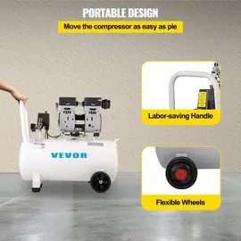 Vevor Flüsterkompressor 50 L, Leise Ölfrei Kompressor 750 W, Ölfrei Luftkompressor 68 dB, Druckluftkompressor 230 V, Silent Druckluft Kessel 170 L / min Abgasvolumen, mit Eingebautem Abluftventilator