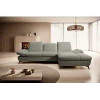 Goldstoff Ecksofa mit Schlaffunktion und Bettkasten - L-Form Sofa Beige/Grau, 1 Teile, Modernes Schlafsofa mit Sofakissen - Premium Couch Cord & L-Form grau