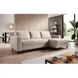 Selsey - Eckschlafsofa Nalika in L-Form mit einem Behälter aus cremefarbenem hydrophobem Velours auf der rechten Seite