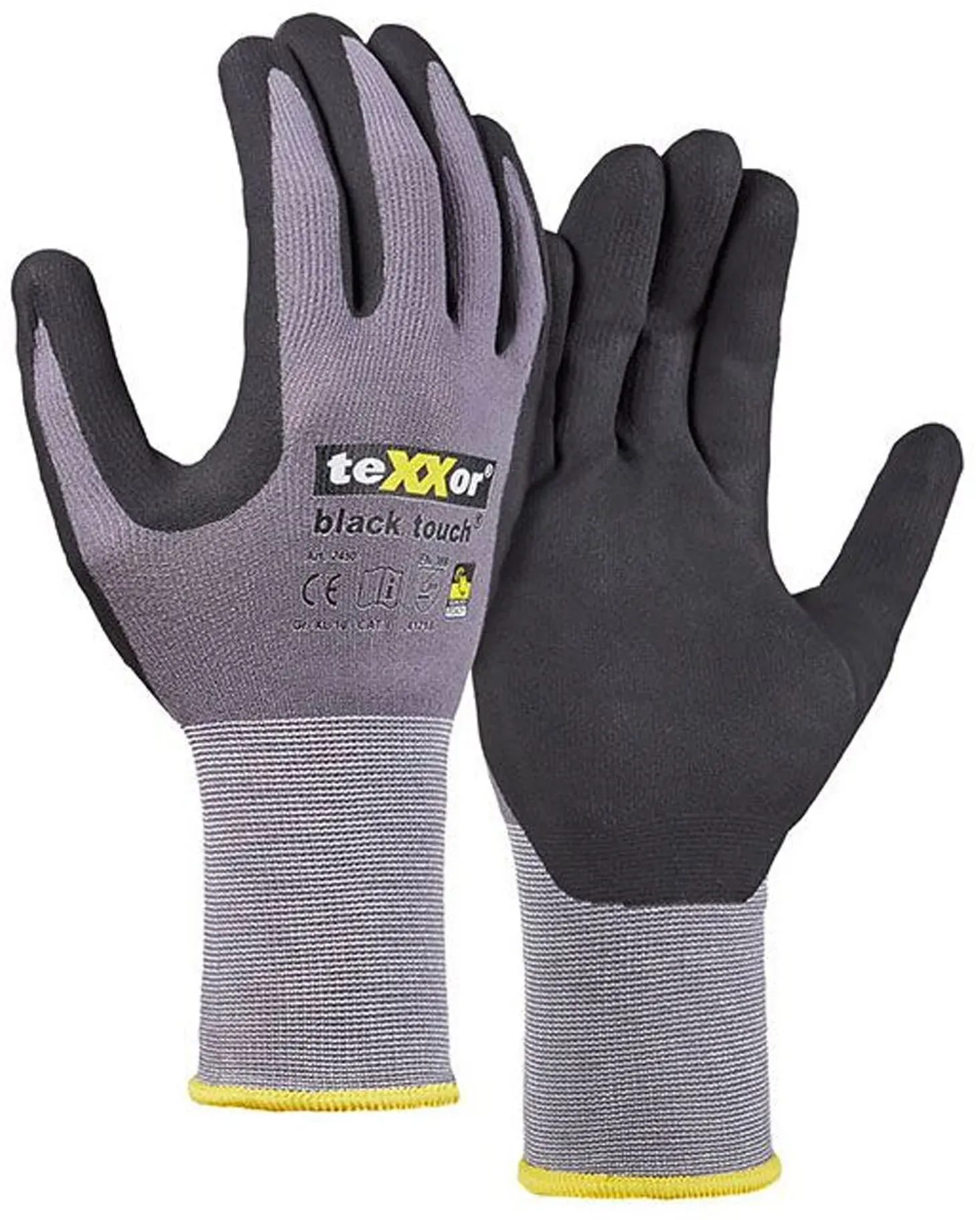 teXXor black touch 2450 Strick Arbeitshandschuhe mit Nitril-Beschichtung grau/schwarz, VE 144 Paar 8/M