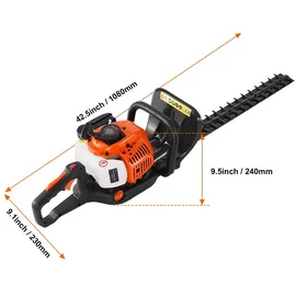 Vevor 23,2 Zoll 26 CC 2-Takt-Benzin-Heckenschere, benzinbetriebene Handheckenschere mit doppelseitiger Dual-Action-Klinge, 180° verstellbarer Trim...