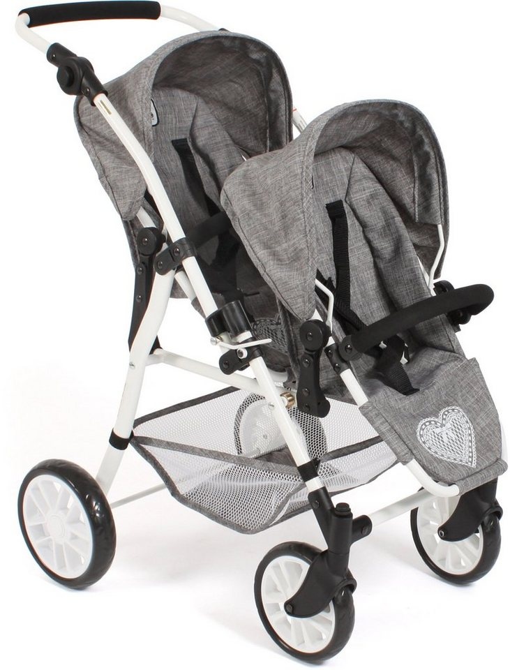 CHIC2000 Puppen-Zwillingsbuggy Twinny, Jeans Grey, mit schwenkbaren Vorderrädern grau