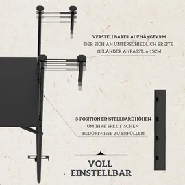 Outsunny Balkonhängetisch bis 15 kg Belastbar Höhenverstellbar in 3 Positionen