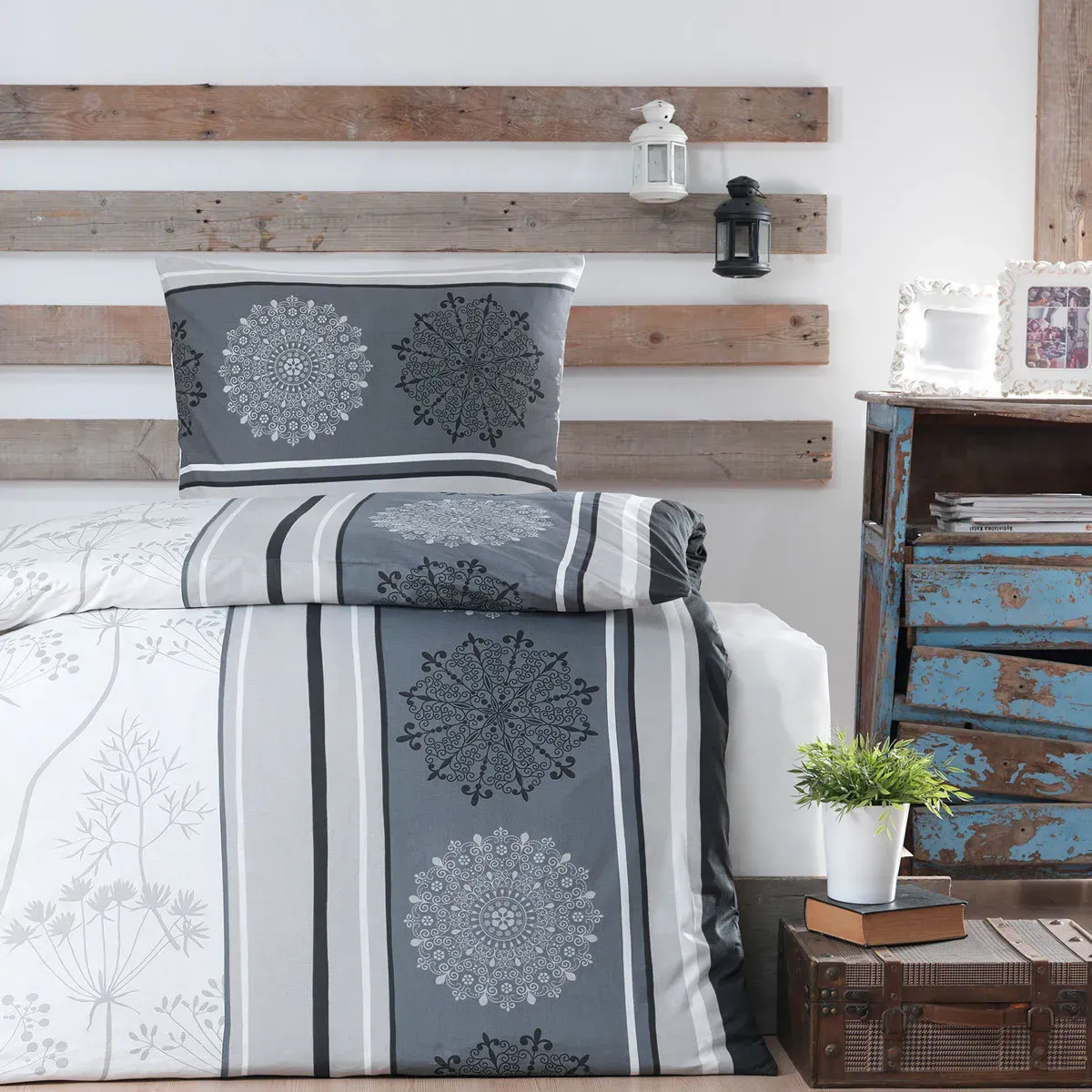 Optidream Renforcé Bettwäsche Viola 135x200 cm + 80x80 cm - weiß;grau