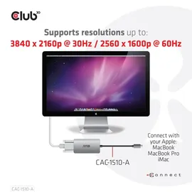Club 3D DVI-D Adapter USB Typ-C auf Dual Link 0,25 m Grau