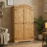 Garderobenschrank mit Kleiderstange aus Kiefer Massivholz im Mexiko Stil