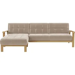 Ecksofa SIT & MORE "Billund L-Form", beige, B:264cm H:88cm T:183cm, 100% Polyester, Sofas, Armlehnen aus eichefarbigem Buchenholz, verschiedene Bezüge und Farben