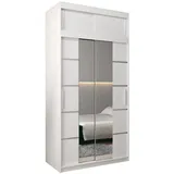 MEBLE KRYSPOL Verona 4 120 Schlafzimmerschrank zwei Schiebetüren Kleiderschrank mit Spiegel Schiebetürenschrank Schrank mit Spiegel Kleiderstange und Regalen – 120x240x62cm - Mattweiß mit Verlängerung