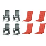 PROGARDEN Tampa Klappsessel 60 x 61 x 109 cm grün 4 St. inkl. 4 x Auflagen rot