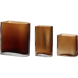 Hübsch Vase bernsteinfarben aus Glas gerillt 3 St.