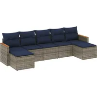 vidaXL 7-teiliges Gartensofa-Set mit Kissen, grau, Polyrattan - Grau