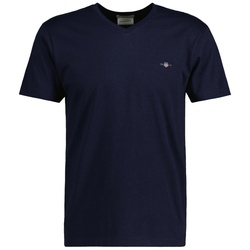 GANT Herren T-Shirt V-Neck, Slim Fit - SLIM SHIELD V-NECK T-SHIRT, Kurzarm, Cotton Dunkelblau M