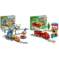 LEGO 10875 DUPLO Güterzug, Kinderspielzeug, Push & Go Motor & 10874 DUPLO Dampfeisenbahn, Spielzeugeisenbahn