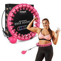 K-MART Smart Hula Ring, Hoop-Reifen für Erwachsene, Fitnessring, beschwerter 24 abnehmbare Segmente, 360 Grad-Massage, automatisch drehender Ball, Gymnastik, Massage, Fitness, Gewichtsverlust, Pink