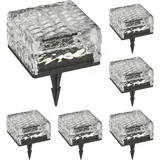 ledscom.de 6 Stück LED Solar-Pflasterstein Bodeneinbauleuchte BROSLO mit Erdspieß für außen, Glas, 10 x 10cm, warmweiß