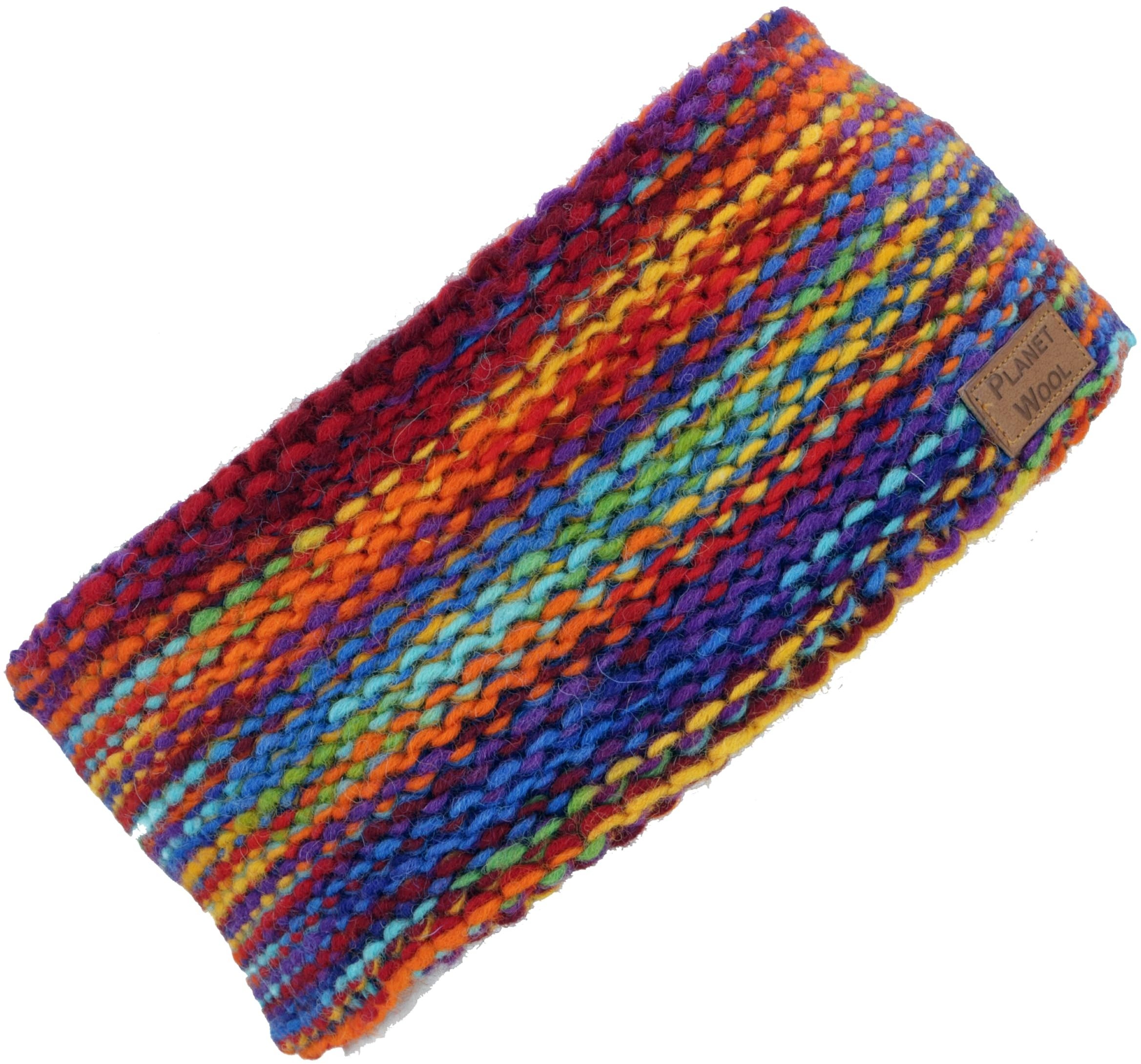 GURU SHOP Woll-Strick-Stirnband aus Nepal mit Streifenmuster, Herren/Damen, Rainbow, Wolle, Size:One Size