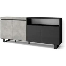 SKRAUT HOME Sideboard, Schrank, Küche, Schrank, Flur, 200x35x87cm, 4 Türen, Industriedesign, Moderner Stil, Zementgrau - 60_14