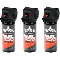 Pfefferspray 3X 50ml VESK Police RSG in verschiedenen Sprüharten: Weitstrahl Breitstrahl Gel Schaum EXTREM stark hochwertiger Sprühkopf mit patentiertem Federdeckel (3X Schaum (Foam))