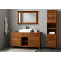 Mendler Teak-Badezimmer-Set HWC-M87, Waschtisch Hochschrank Wandspiegel Badezimmer, hochwertiges B-Grade-Teak