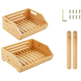 Relaxdays Obst Etagere Bambus, HxBxT: 29 x 30 x 25 cm, Korbetagere für Obst, Gemüse & Gebäck, Obstschale Küche, natur