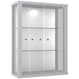 K-Möbel Hängevitrine in Alu/Silber (80x60x25 cm) mit 2 höhenverstellbaren Glasböden & Spiegel - Modellauto Vitrine Silber - Vitrinenschrank Silber - Sammlervitrine - Glasvitrine Regal Glas