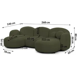 s-style möbel Wohnlandschaft Nuvola mit abgerundetem Design Grün Bouclé-Stoff