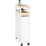 SoBuy Nischenschrank 20 cm mit Rollen – platzsparender Apothekerschrank Küche, schmaler Rollwagen und küchenregal schmal für Küche & Bad, Nischenregal für Enge Räume, 79 × 51 × 20 cm Weiß NSR11-WN