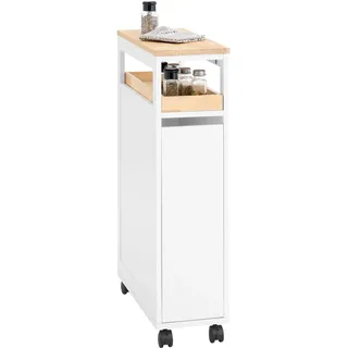 SoBuy Nischenschrank 20 cm mit Rollen – platzsparender Apothekerschrank Küche, schmaler Rollwagen und küchenregal schmal für Küche & Bad, Nischenregal für Enge Räume, 79 × 51 × 20 cm Weiß NSR11-WN
