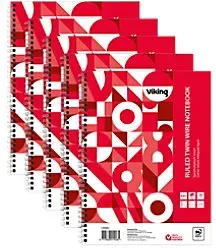 Viking Collegeblock DINA4+ Liniert Doppeldraht Seitlich gebunden Papier Softcover Rot Perforiert 160 Seiten 5 Stück
