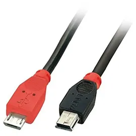 Lindy USB 2.0 USB-Micro-B Stecker, USB-Mini-B Stecker 1.00 m Schwarz mit OTG-Funktion 31718