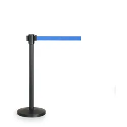 Absperrpfosten mit selbstaufwickelndem Band, schwarz/blau