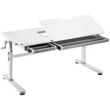 HOKO Kinderschreibtisch Ergo-Study-Table COMPAKT Plus (Schülerschreibtisch Manuell höhenverstellbar Kinder-und Jungendschreibtisch mit Neigung Einstellbarer Tischelemente, Größe 120 x 60 cm) weiß