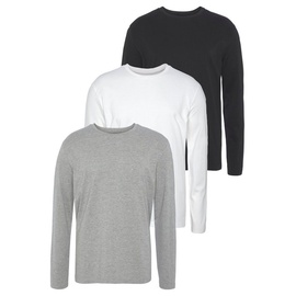 MAN'S WORLD Langarmshirt, (Packung, 3 tlg 3er-Pack), aus reiner Baumwolle, Gr. 52/54 (L), weiss-grau-schwarz, , 50859222-52