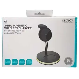 deltaco 3-in-1 Magnetisches Kabelloses Qi-Ladegerät 18W -