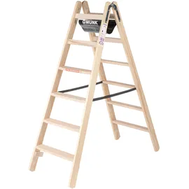 Günzburger Munk Stufen-Stehleiter Holz beidseitig begehbar, 2x6 Stufen