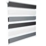 Woltu Doppelrollo Klemmfix ohne Bohren Weiß+Grau+Anthrazit B90 x H120 cm, Duo-Rollo Lichtdurchlässig Fensterrollo zur Innenverdunkelung, Zebrarollo mit Kette - Seitenzugrollo für Fenster und Tür