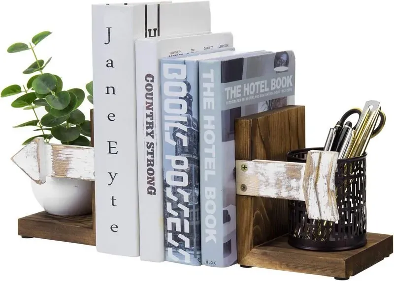 MyGift Weißes Pfeildesign + Dunkelbraunes Shou Sugi Ban Desktop-Bücherregal, 2er-Set
