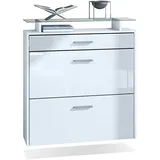 Vladon Schuhschrank, Weiß Hochglanz, Holzwerkstoff, 89x96x23 cm, Garderobe, Schuhaufbewahrung, Schuhschränke