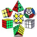 ROXENDA Zauberwürfel Set, 2X2 3X3 4X4 Pyramide Dodekaeder Windmill Mirror Würfel Magic Puzzle Cube Kollektion für Kinder & Erwachsene [7 Pack]