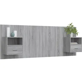 vidaXL Kopfteil mit Nachttischen Grau Sonoma Holzwerkstoff