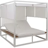 Mendler Aluminium Lounge-Gartenliege HWC-M63b, XL Sonnenliege Bali-Liege Daybed, 10cm-Polster ~ weiß Polster creme