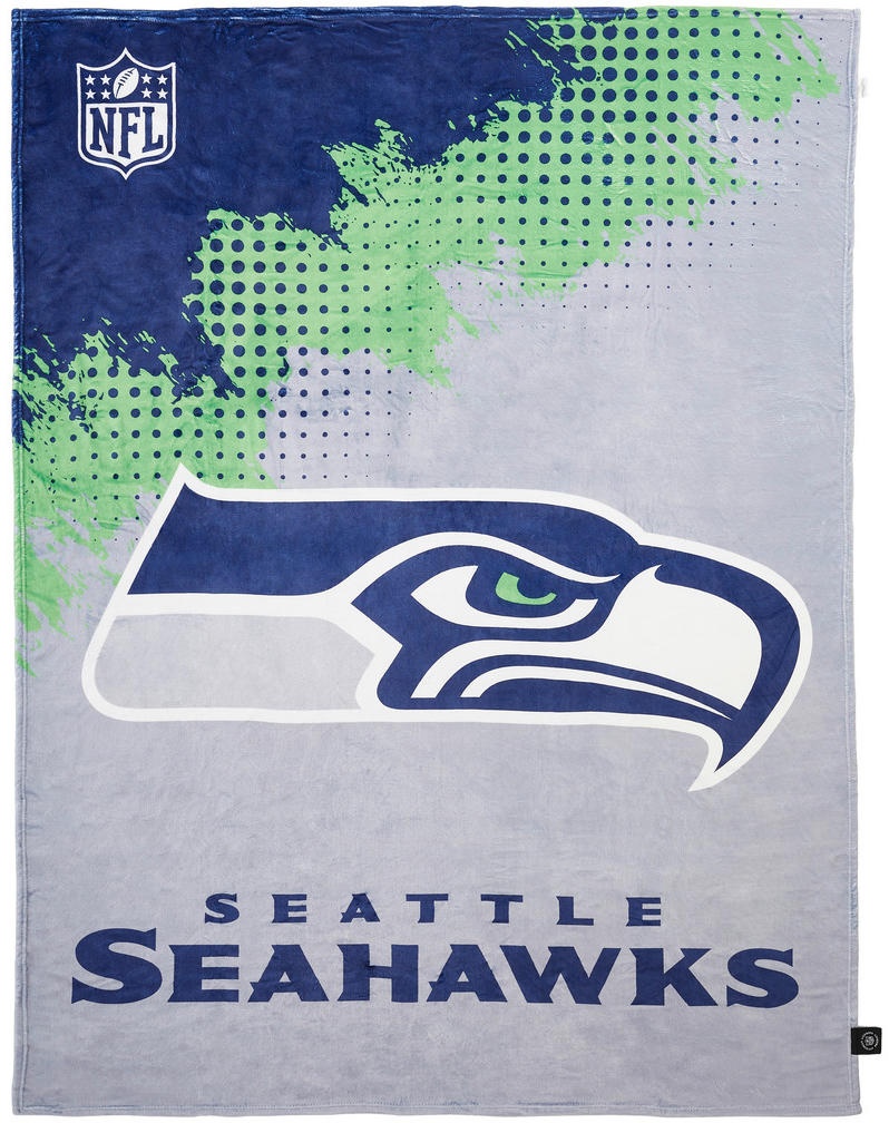 Fleecedecke NFL Seattle Seahawks, Blau, Grün, Kunststoff, Ornament, 150x200 cm, pflegeleicht, Wohntextilien, Decken, Fleecedecken