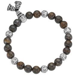 GIORGIO MARTELLO MILANO Armband Bronzit-Kugeln und tibetische Glücks-Symbole, Silber 925 braun