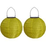 Yeehliny Solar Lampions Außen Wetterfest Solar LED Laterne Wasserdicht Nylon Garten Laterne Solarlaterne für außen Hängend Solarlampiongs Runder Lampenschirm Garten Deko Außendeko (20cm/2PCS/Gelb)
