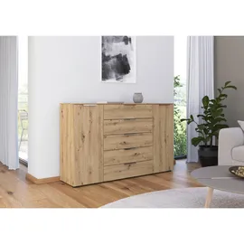Rauch Möbel Kommode, mit Stauraum für Wohnzimmer, Schlafzimmer, Flur, 4 Fachböden, Eiche Artisan, Holz, 2-türig 5 Schubladen, und Soft-Close-Funktion in zwei Breiten