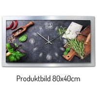 Kreative Feder Funkwanduhr 3D Designer-Wanduhr „Frische Kräuter“ aus gebürstetem Aluminium (3D-Wölbung; einzigartiges Zwei-Platten-Design; flüsterleises Uhrwerk) silberfarben 80 cm x 40 cm