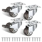 25mm Möbelrollen klein 4er Set Lenkrollen mit Bremsen Rollen für möbel klein mit 40kg Gesamtkapazität (2 Gummirollen mit Bremsen und 2 ohne)