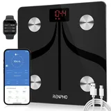 RENPHO Personenwaage Digital Waage mit körperfett und muskelmasse, USB Wiederaufladbare, Bluetooth Körperfettwaage mit Hochpräzisions-Sensoren, 180kg, 280x280 mm