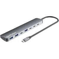 Manhattan 181167 USB-Hub 4+3 Port USB-C®, USB-A USB 3.2 Gen2 10 GBit/s mit USB-C® Stecker, mit Aluminiumgehäuse Space Grau 7-Port